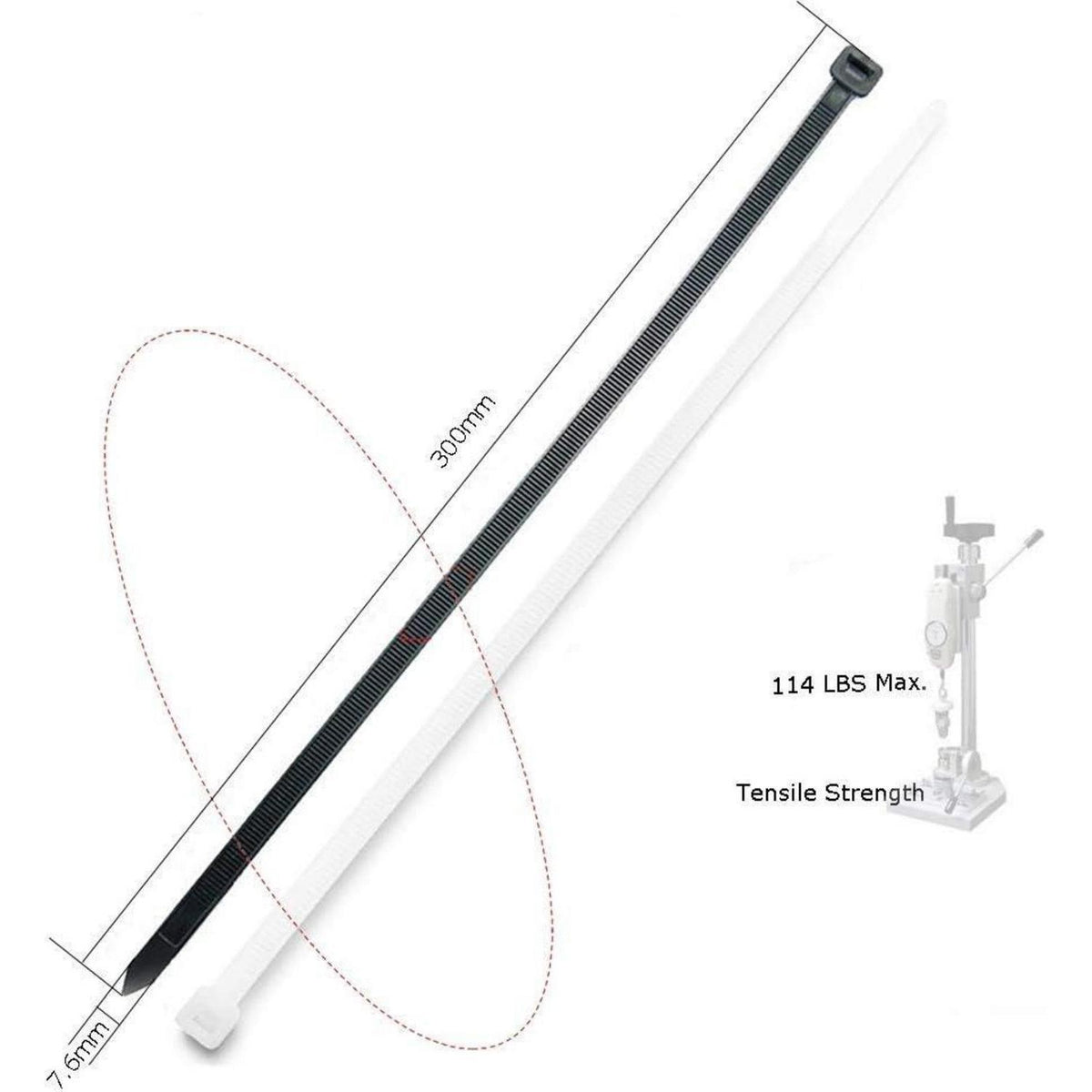 300mm Kabelbinder Schwarz 100er Pack – Nylon, UV-Beständig