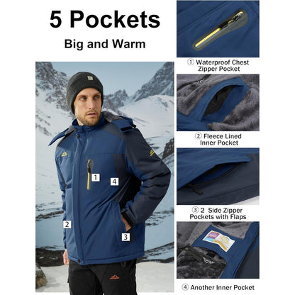 Herren Fleecejacke Winter Warm Gefüttert Skijacke Blau XXL