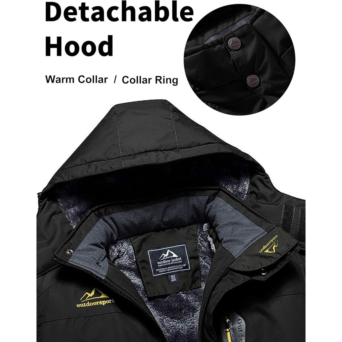 Herren Winterjacke warm gefüttert winddicht wasserdicht Dunkles-Schwarz XXL