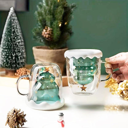 Doppelwandiger Glas Kaffeebecher Weihnachtsbaum