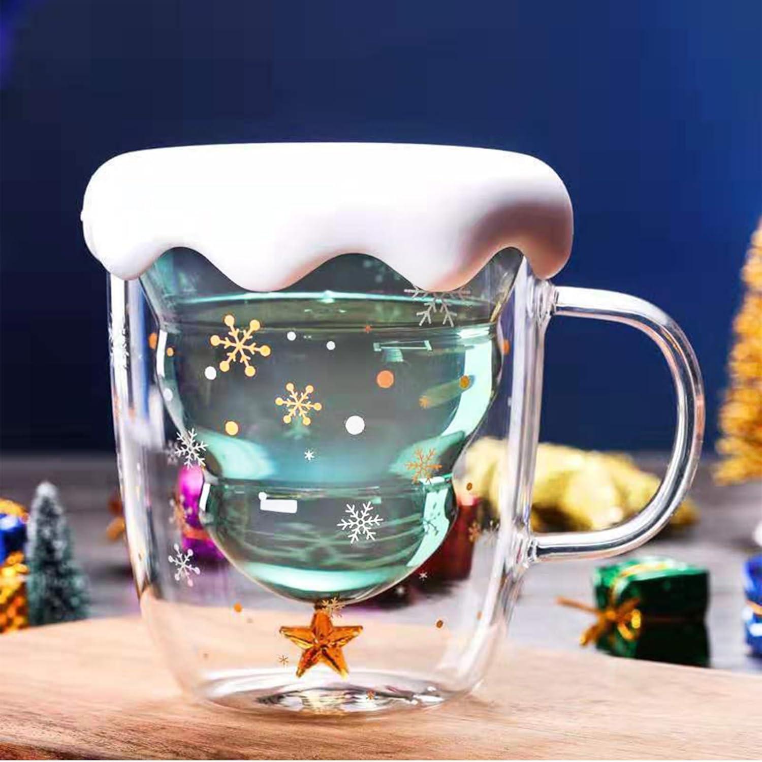 Doppelwandiger Weihnachtsbaum Kaffeebecher 300ml Borosilikatglas Grün
