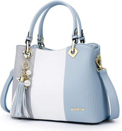 Stylische Damen Handtasche gestreift mit mehreren Fächern und