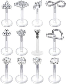 Klare Lippenpiercing Tragus Helix Ohrringe Labret 16G Acryl CZ Opal, 8