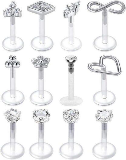 Klare Lippenpiercing Tragus Helix Ohrringe Labret 16G Acryl CZ Opal, 8