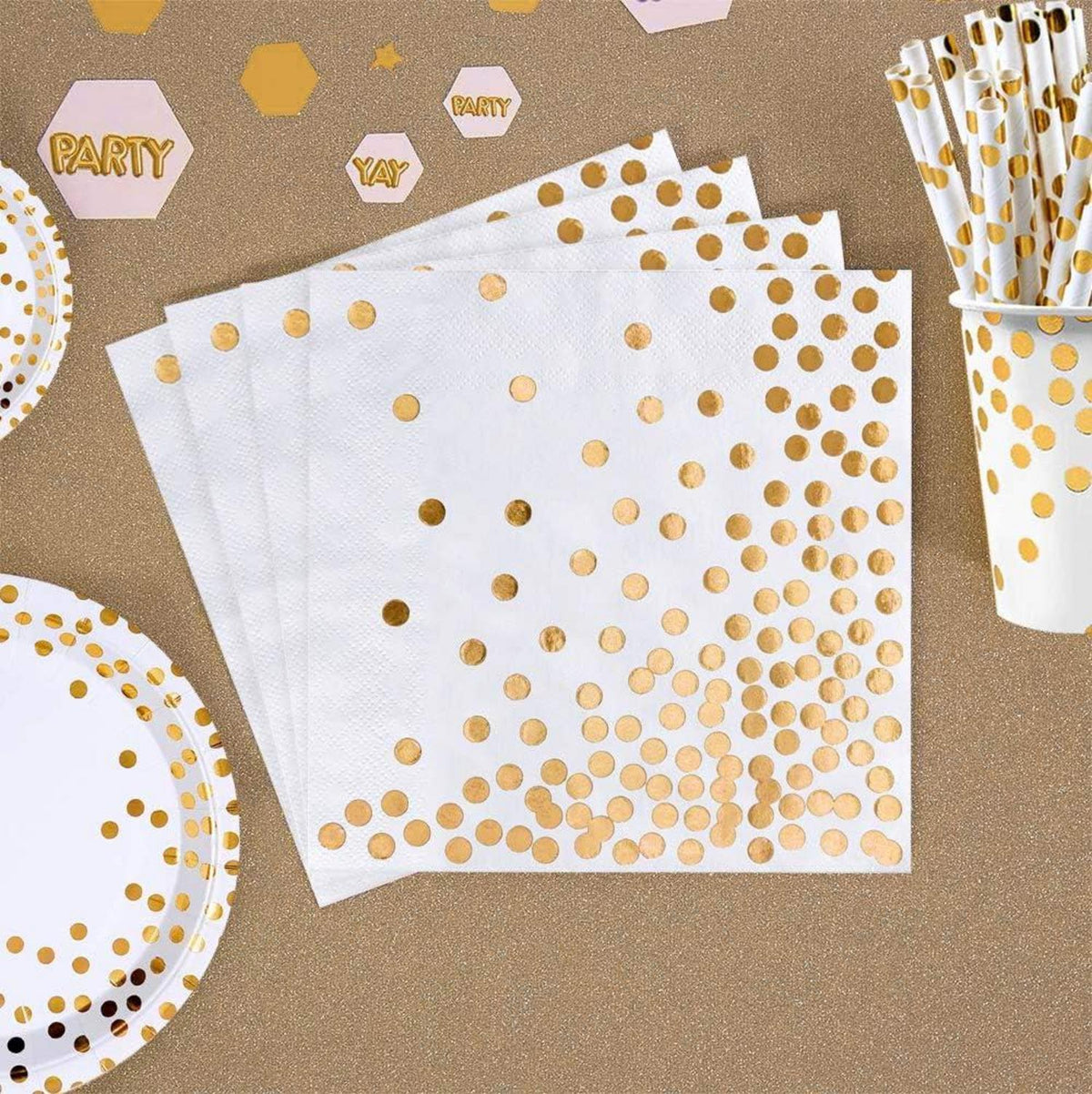 50 Stk Goldene Happy Birthday Party Servietten 3-lagig 33x33cm