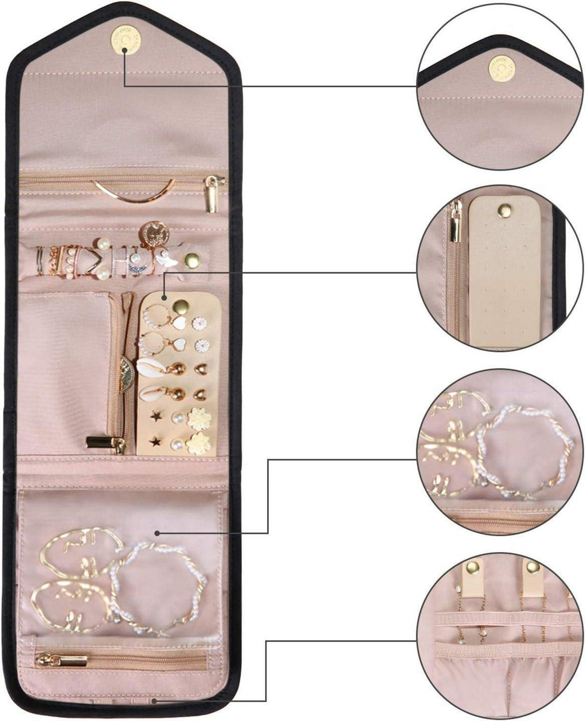 Schmuck Organizer Tasche für Reise - Ringe, Ohrringe, Halsketten, Uhren