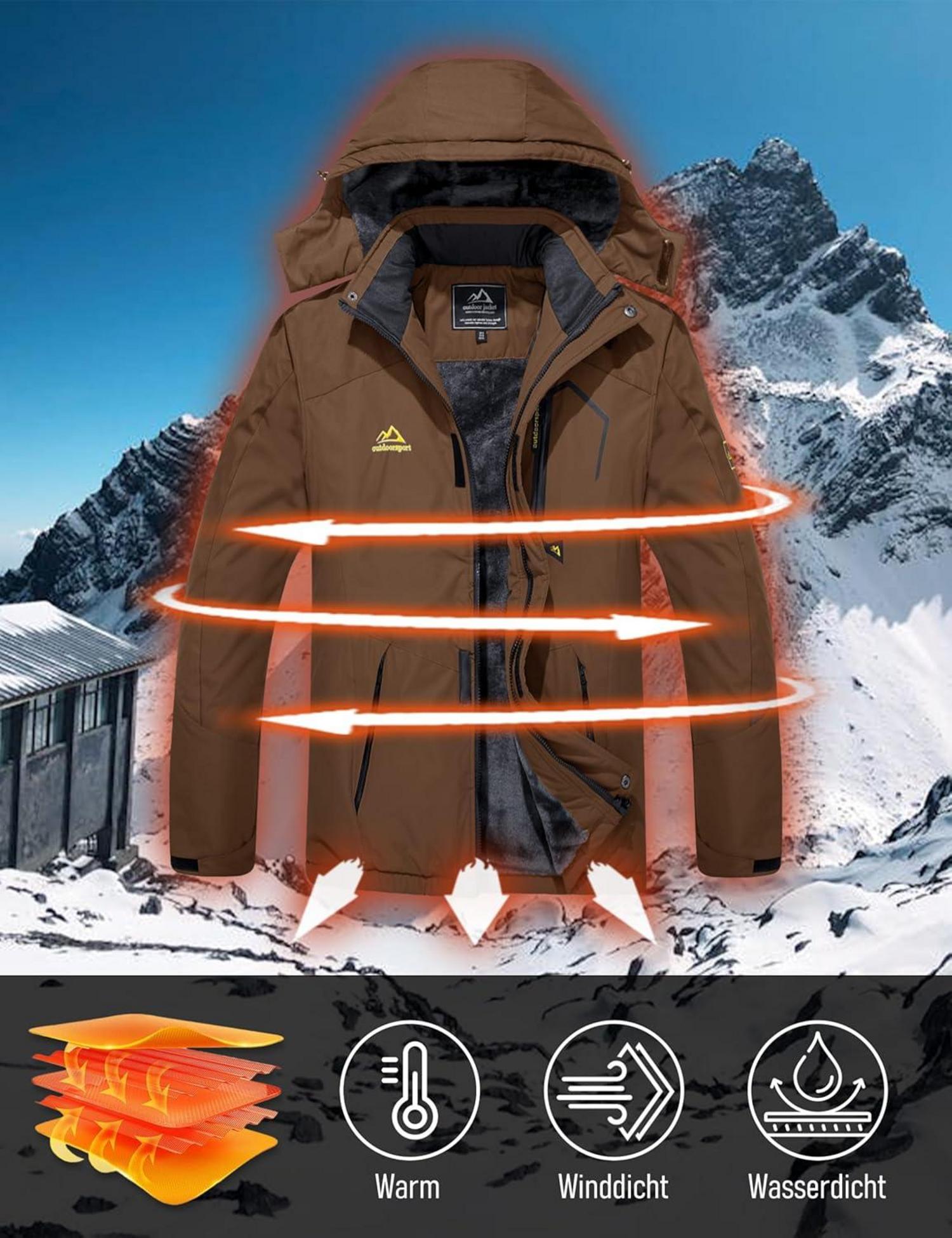 Herren Skijacke Winter Fleece Gefüttert Softshell Wasserdicht
