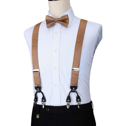 Herren Hosenträger Set mit Fliege und Einstecktuch, Braun