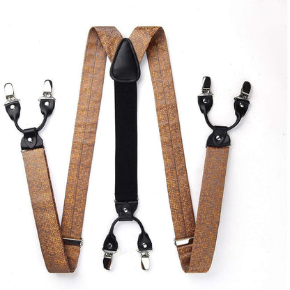 Herren Hosenträger Set mit Fliege und Einstecktuch, Braun