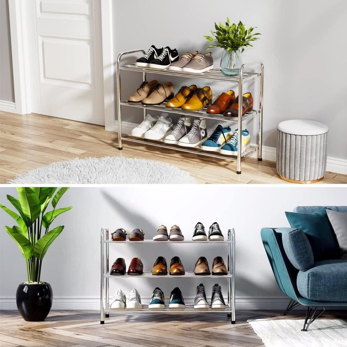 Schuhregal 3 Ebenen Edelstahl für 9-12 Paar Schuhe