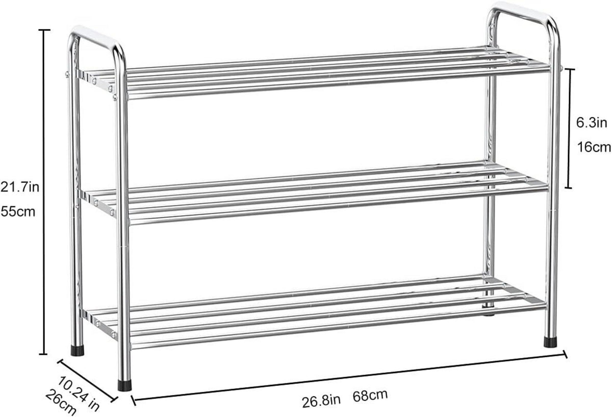 Schuhregal Edelstahl 3 Ebenen 9-12 Paar Schuhe 68x26x55 cm