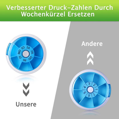 Opret Pillendose 7 Tage klein Medikamentenbox Rund Blau