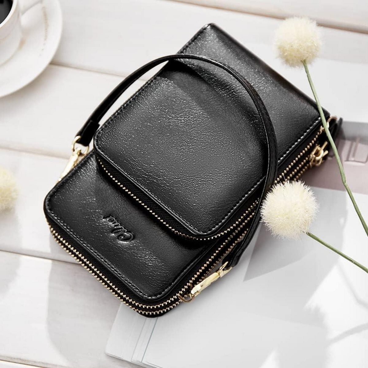 CLUCI Umhängetasche Damen Leder Crossbody Handytasche Schwarz