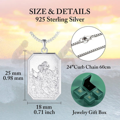 Heiliger Christophorus Kette 925 Sterling Silber Antiqued Talisman Schmuck