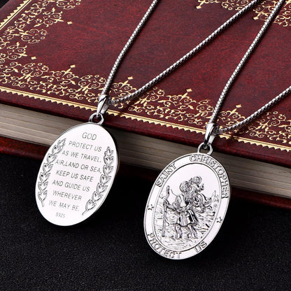 Heiliger Christophorus Kette Oval 925 Sterling Silber 18+2 Zoll