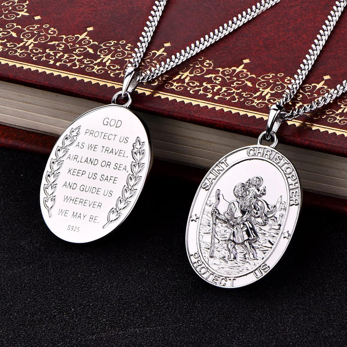 Heiliger Christophorus Kette 925 Sterling Silber Anhänger 24