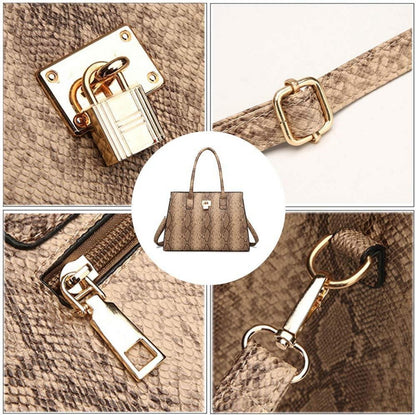 Schlangenhaut Damen Set Handtaschen 4-teilig Henkeltasche Schulter Umhängetasche