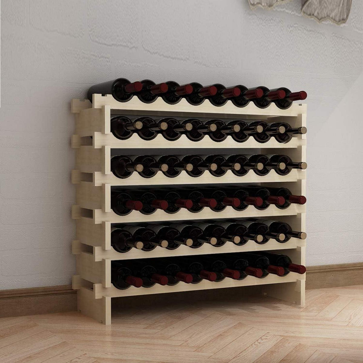 Weinregal aus Massivholz für 48 Flaschen, 6 Ebenen, 90x30x81cm
