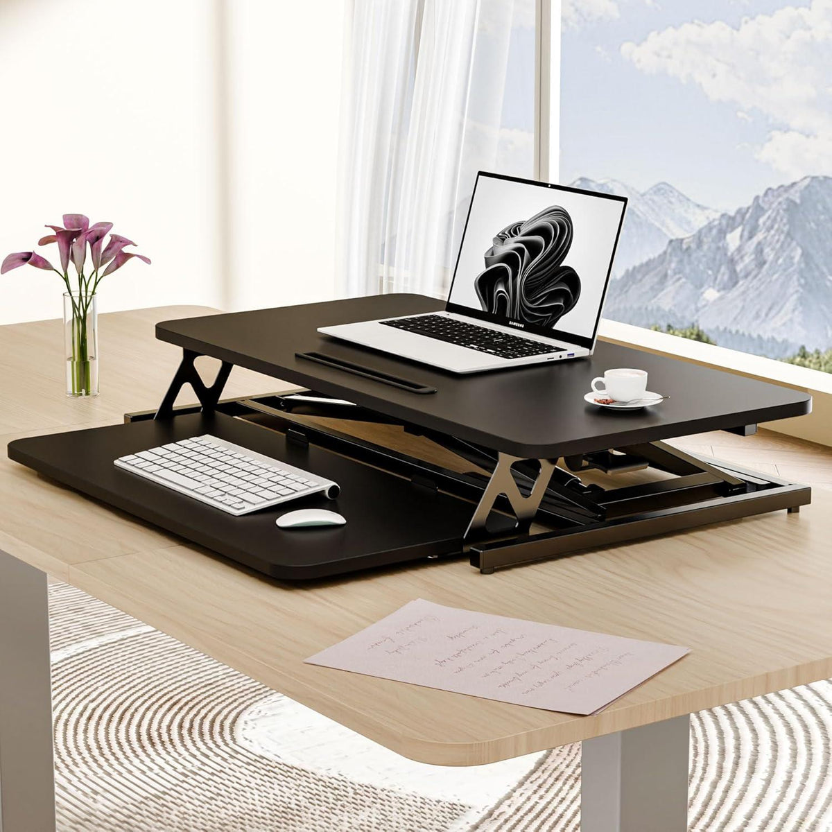 Höhenverstellbarer Schreibtischaufsatz Steh-Sitz 80x40cm Schwarz