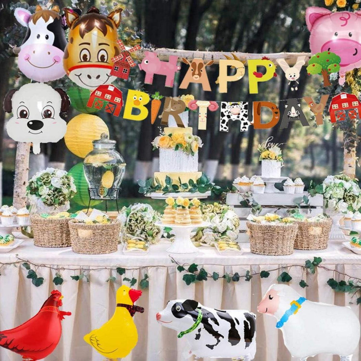 Bauernhof Tier Party Deko Folienballons Cupcake Topper Set