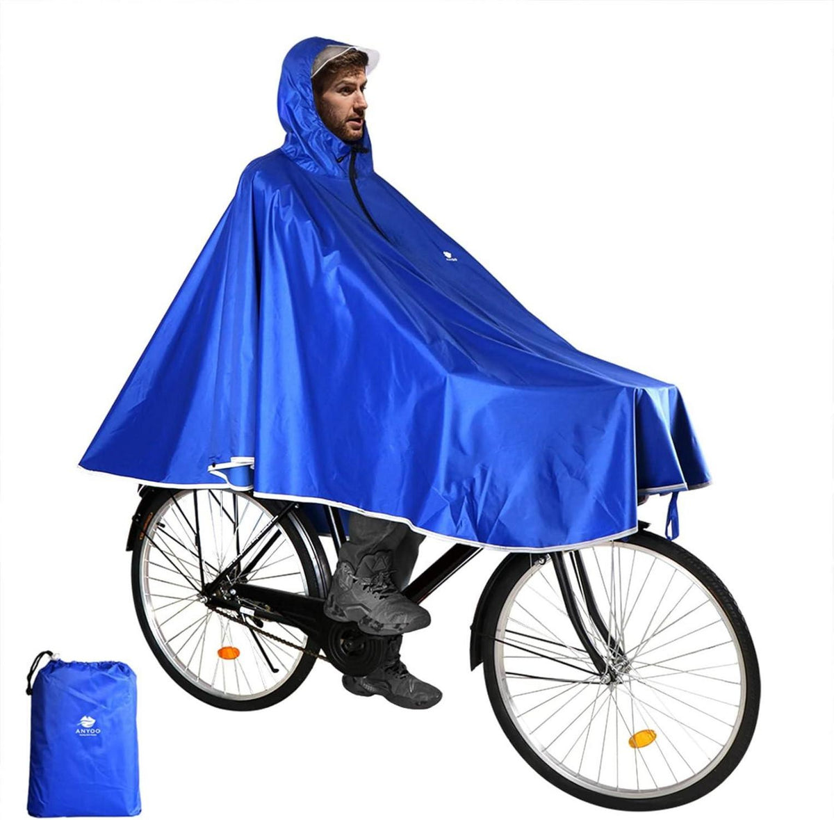 Wasserdichter Fahrrad Regenponcho mit Kapuze und reflektierenden
