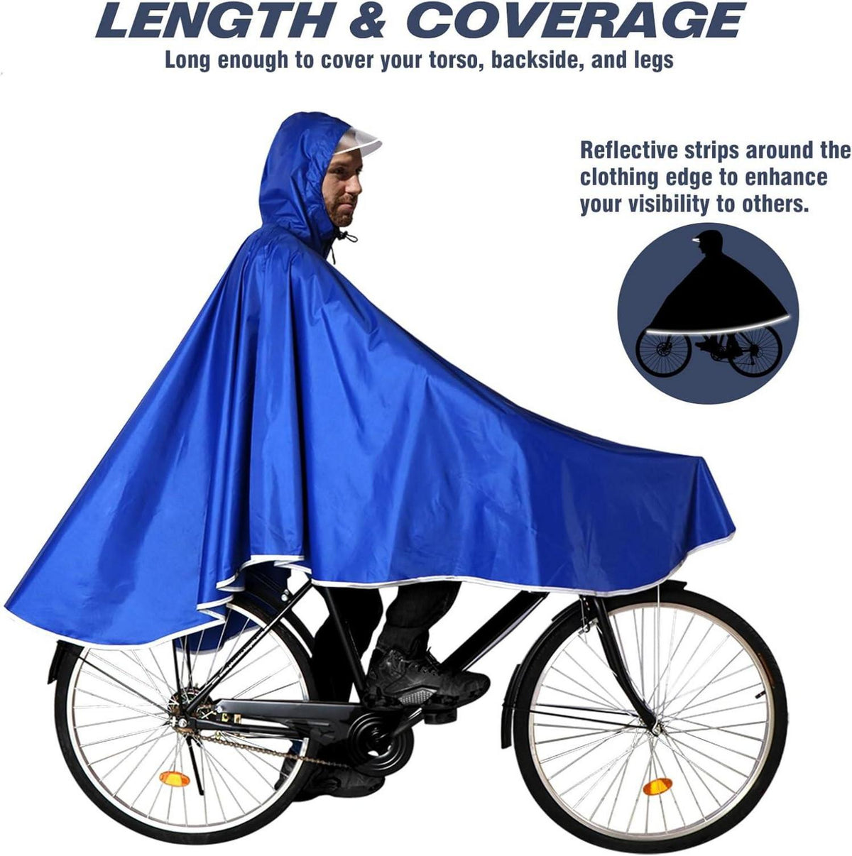 Wasserdichter Rad Poncho Regenjacke Kapuze Fahrrad Compact Cape Blau