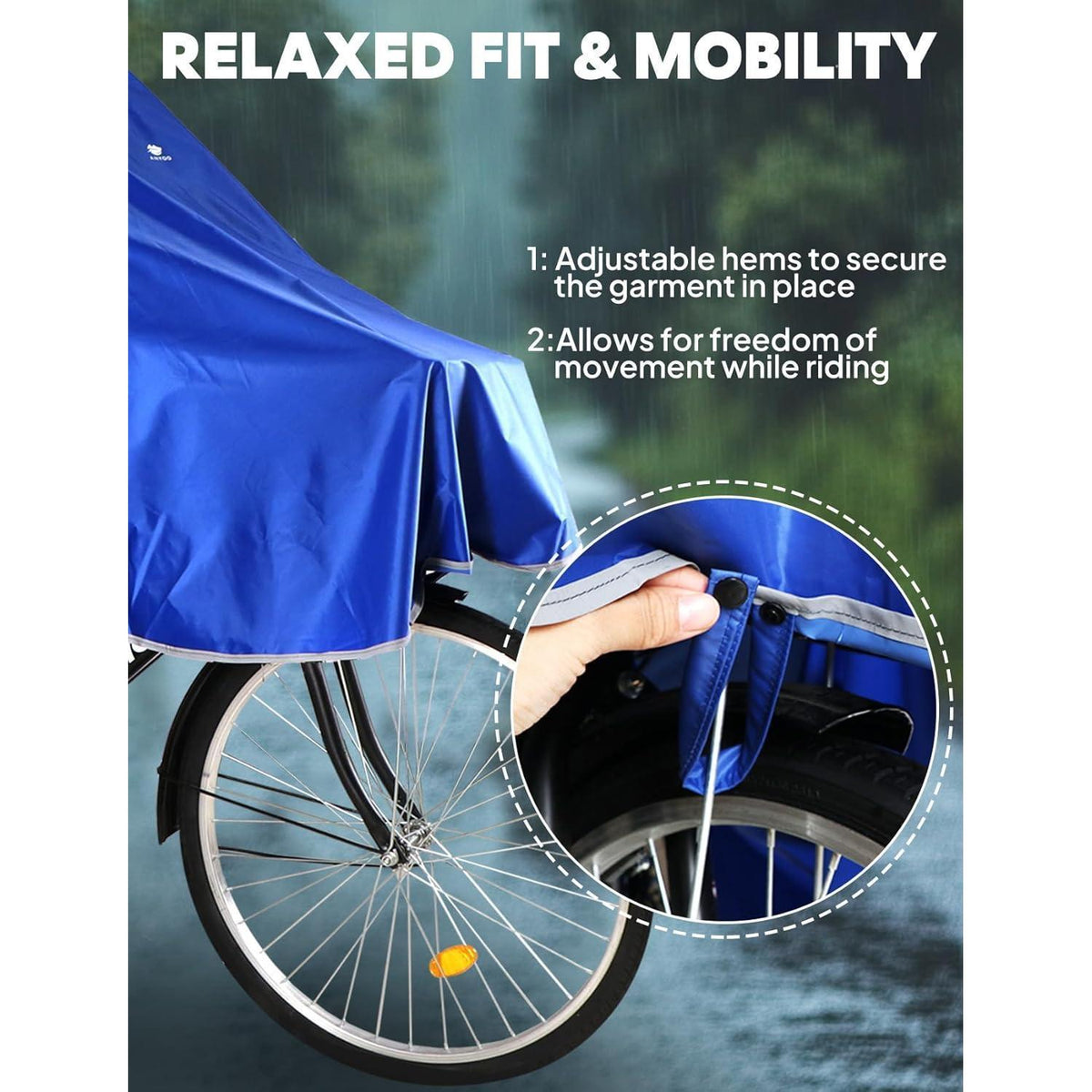 Wasserdichter Fahrrad-Regenponcho mit Kapuze – Blau