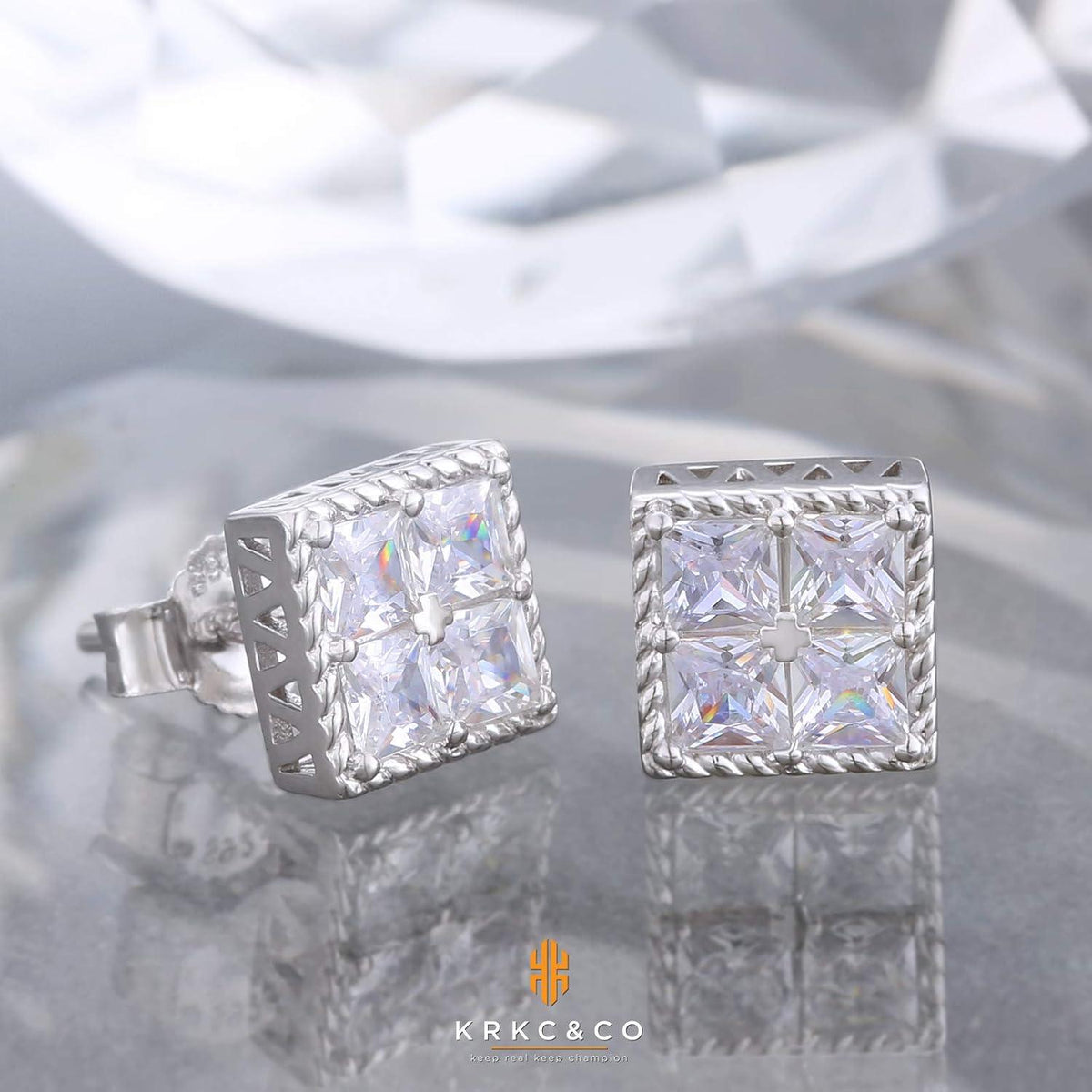 KRKC&CO 925 Silber Iced Out Zirkonia Ohrstecker Set 8mm Blau