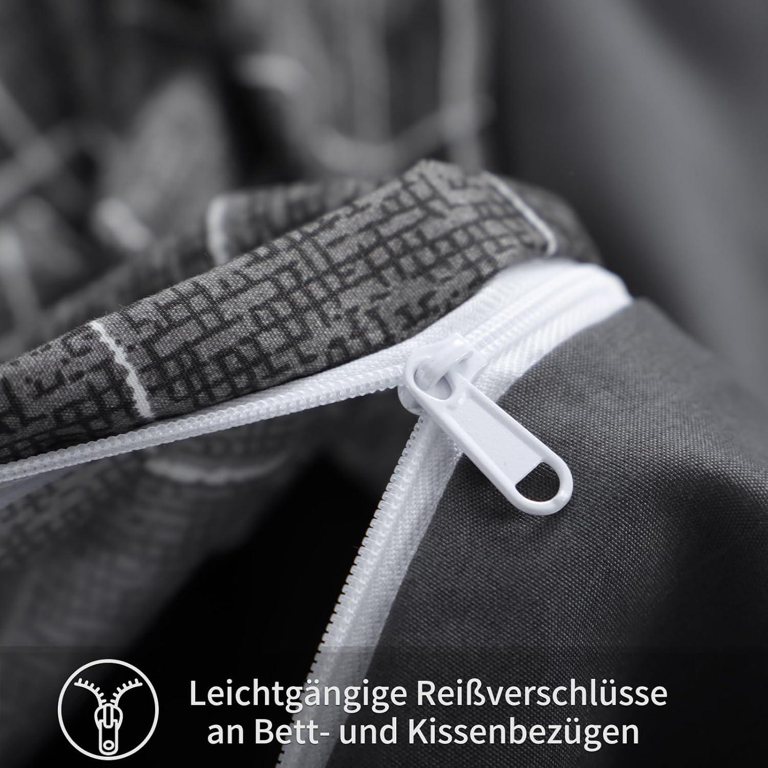 Bettwäsche Set 220x240 Anthrazit Gittermuster Mikrofaser Weich