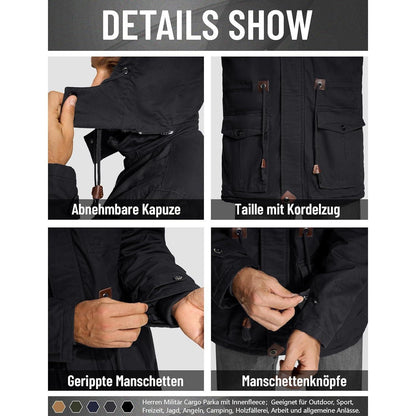 Warme Winterjacke Herren mit abnehmbarer Kapuze Schwarz