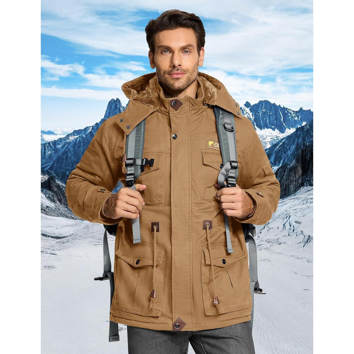 Herren Winterjacke gefüttert Fleece Parka mit Kapuze