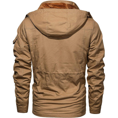 Herren Winterjacke gefüttert Fleece Parka mit Kapuze Khaki L