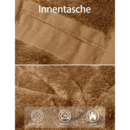 Herren Winterjacke gefüttert Fleece Parka mit Kapuze Khaki L