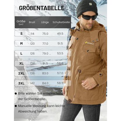 Herren Winterjacke gefüttert Fleece Parka mit Kapuze Khaki L