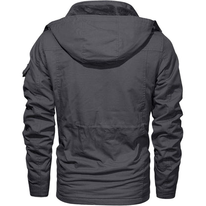 Herren Winterjacke gefüttert Fleece Parka mit Kapuze Grau L