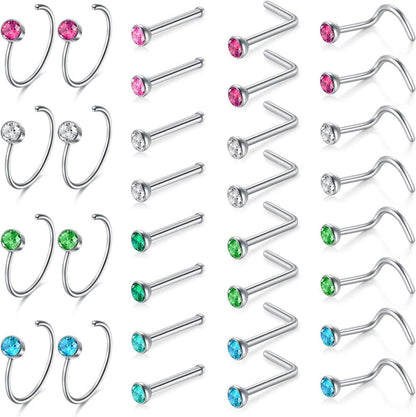 Nasenring Set 20G Chirurgenstahl Strass Piercing Nase 30Stk Gold