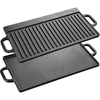 Gusseisen Grillplatte mit Griffen 42x23cm Schwarz BBQ