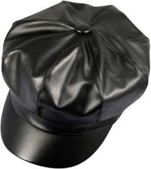 PU Leder Zeitungsjunge Baskenmütze 8 Panels Damen Schwarz