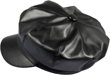 Damen PU Leder Zeitungsjunge Baskenmütze 8 Panels Schwarz