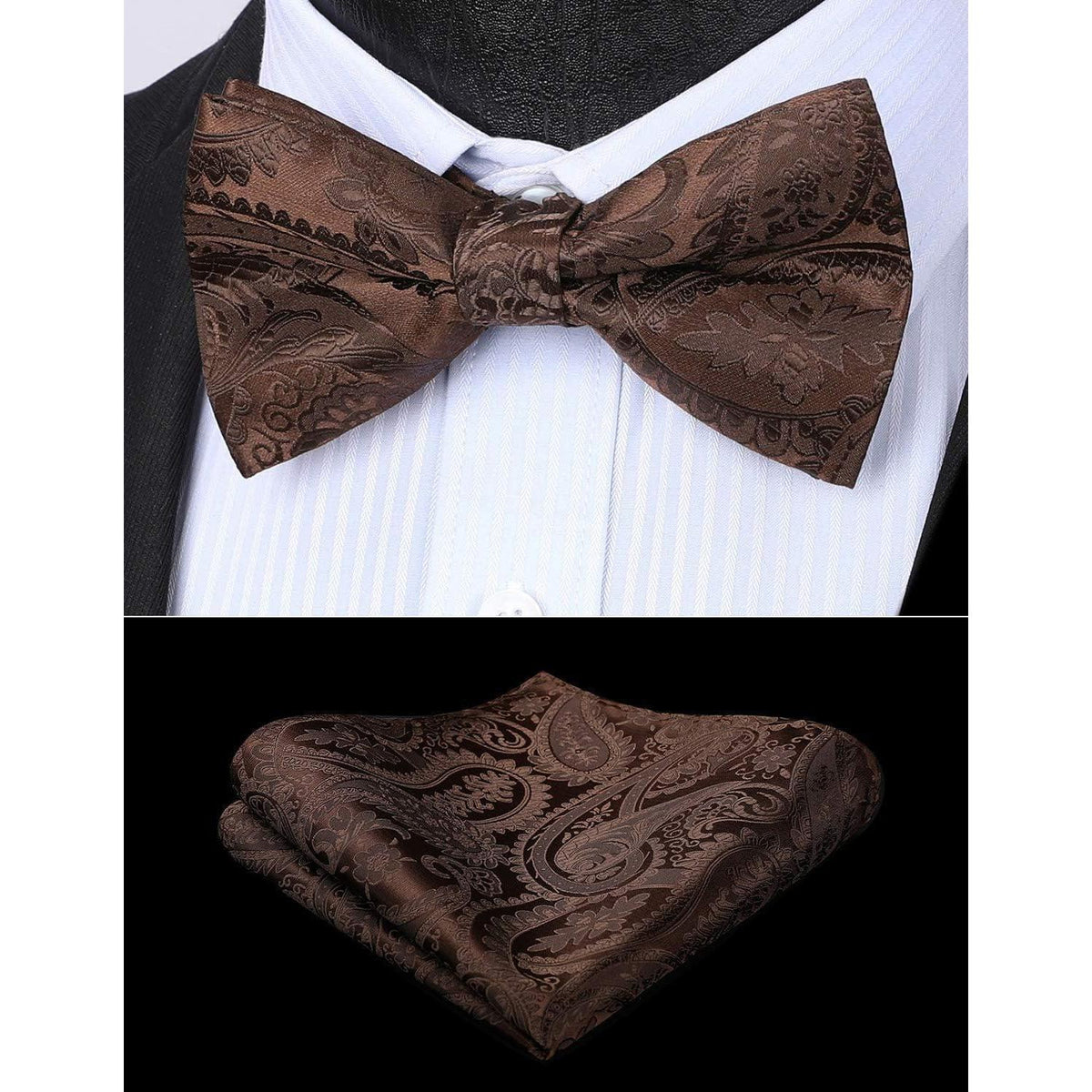 Herren Fliege mit Einstecktuch Set Braun