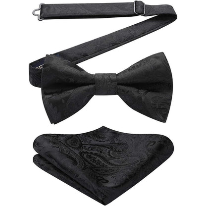 Herren Fliegen Set mit Einstecktuch – Schwarz