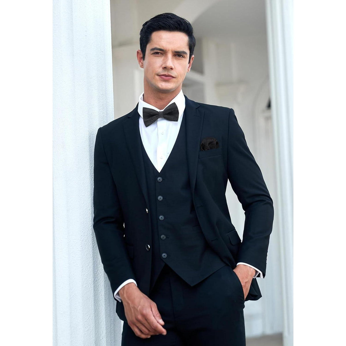 Herren Fliegen Set mit Einstecktuch – Schwarz