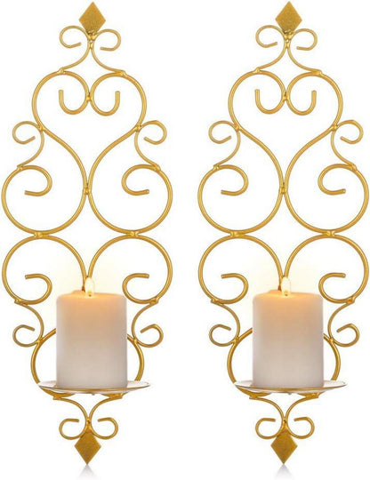 Wandkerzenhalter Set Metall Gold Teelichter Stumpenkerze