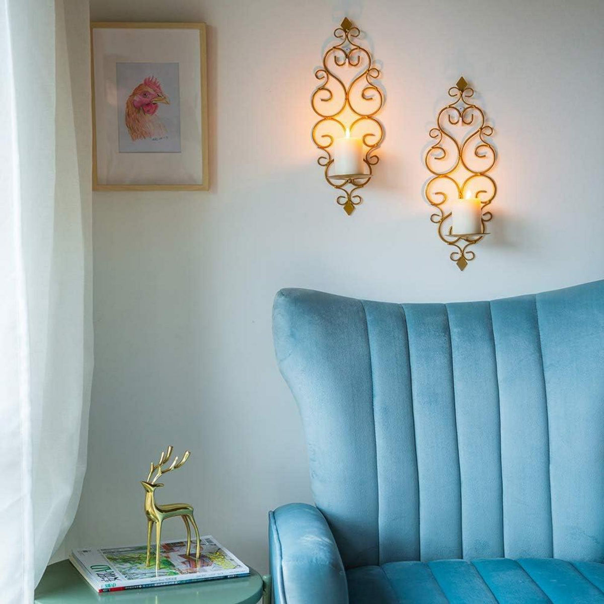 Sziqiqi Wandkerzenhalter Set Metall Gold Wohnzimmer