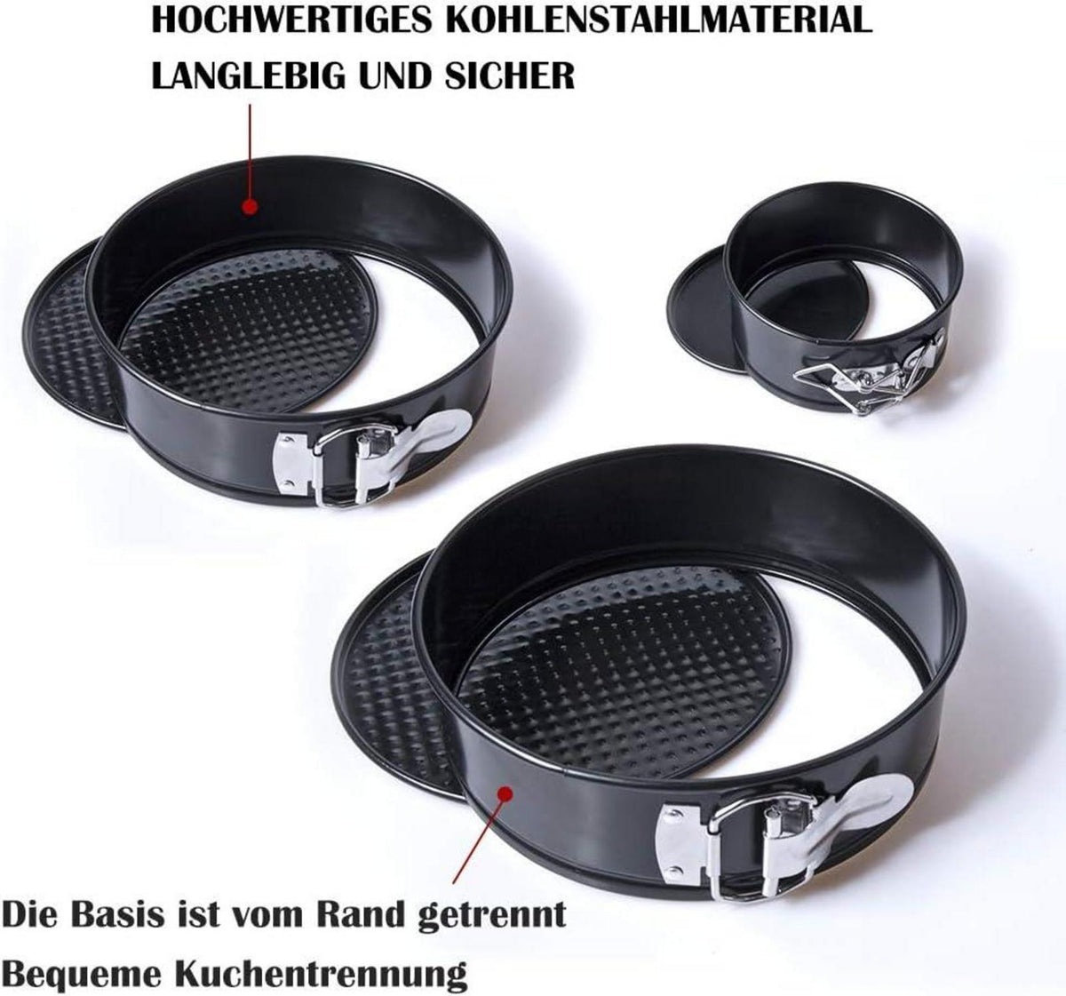 3er Set Runde Springform Kuchenform Antihaftbeschichtet