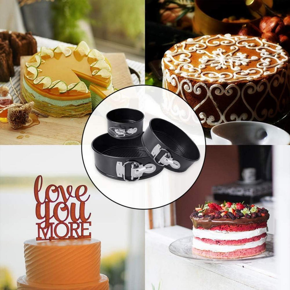 HomeMall Runde Kuchenformen Set 3tlg. mit Flachboden, Auslaufsicher