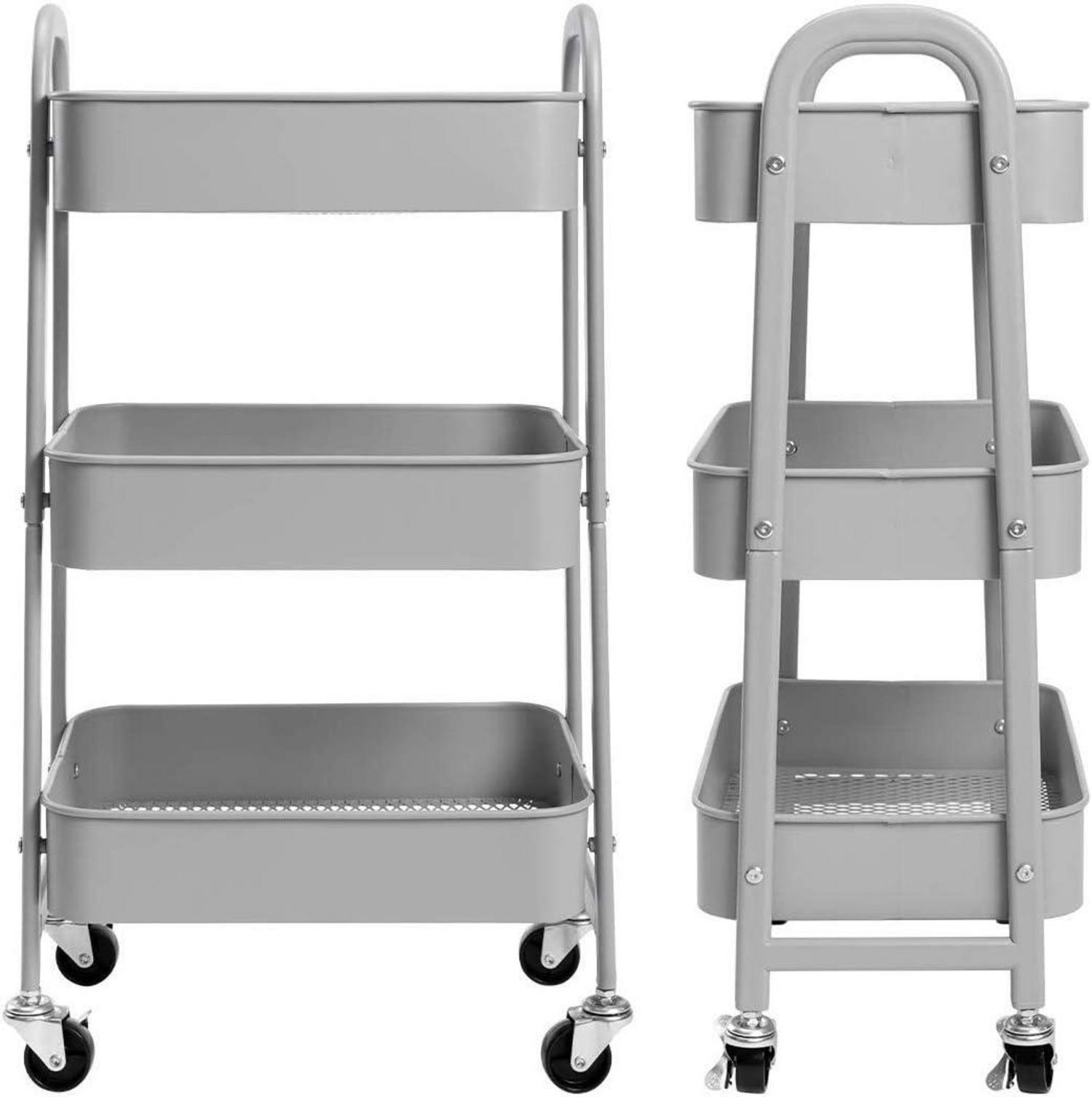 Rollwagen Metall Aufbewahrungswagen 3-Etagen Servierwagen Organizer Grau