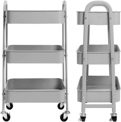 Rollwagen Metall Aufbewahrungswagen 3-Etagen Servierwagen Organizer Grau