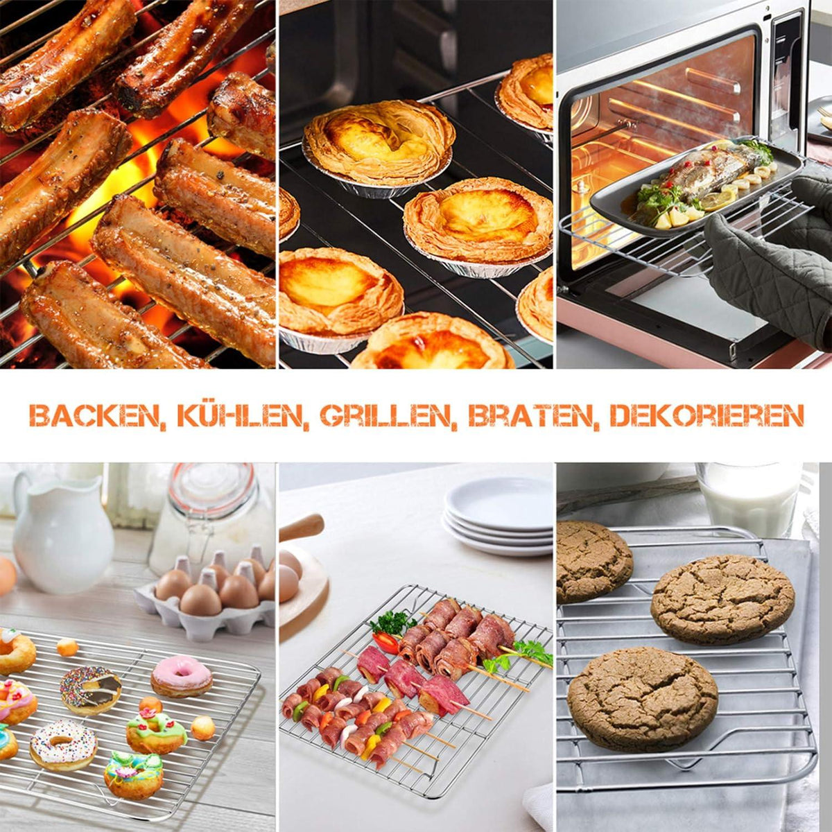 Edelstahl Abkühlgitter Set Kuchengitter 24,5x19x1,5cm Braten Backen Grillen