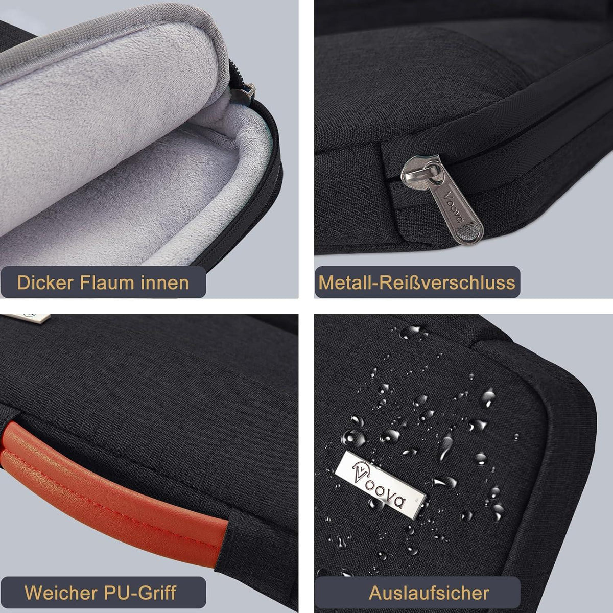 Voova Laptoptasche 15.6 Zoll Laptophülle MacBook Hülle Schwarz